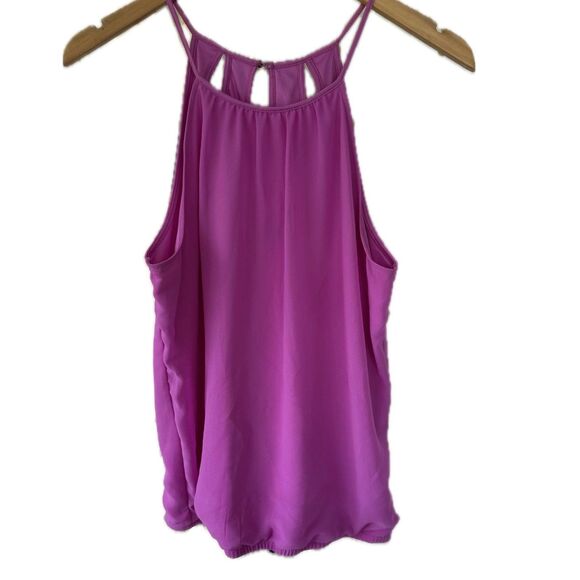 Express Tops - Express Chiffon High Neck Triple Open Back Keyhole Open Elastic Bottom Blouse M